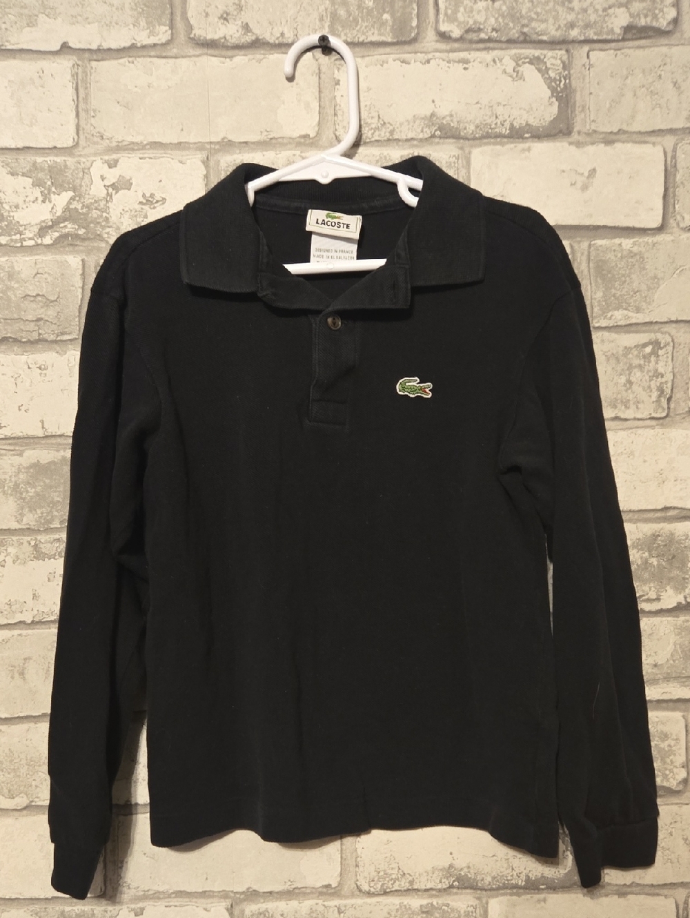Lacoste Black Long-Sleeve Polo with Green Crocodile Logo
